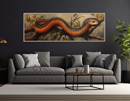 Vintage Snake Artwork Canvas - Framed Cotton Canvas Print | Red Snake Wall Art