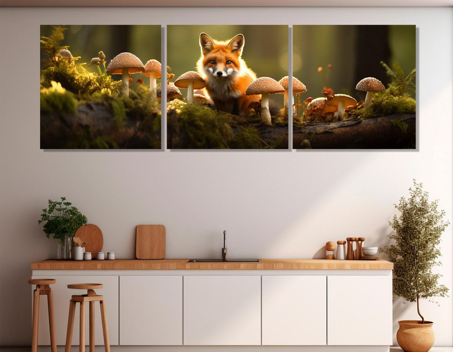 Fox Canvas Print – Forest Wall Art With Mushrooms | Framed & Ready To Hang