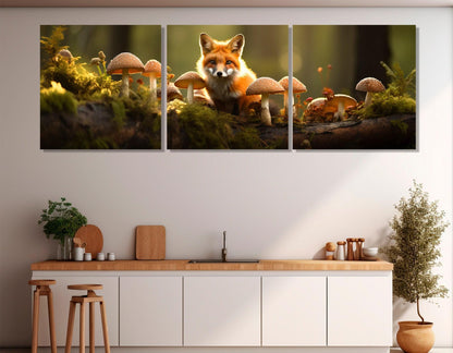 Fox Canvas Print – Forest Wall Art With Mushrooms | Framed & Ready To Hang