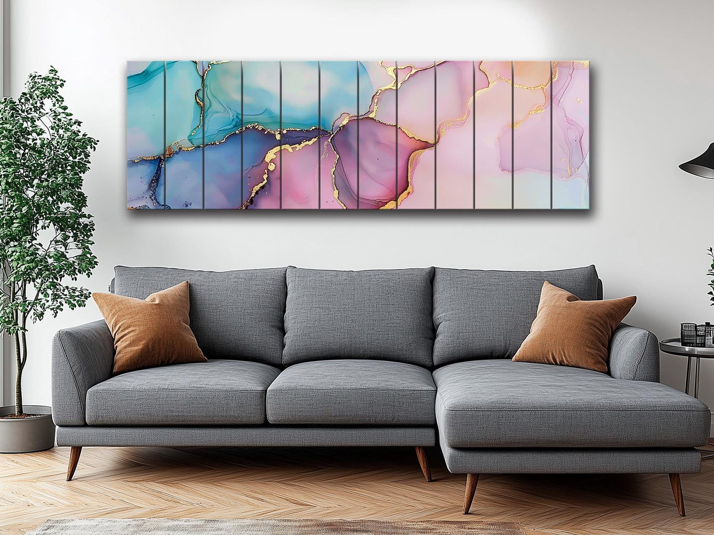 Pastel Marble Wall Art - Colorful Abstract Painting on Natural Wood Print