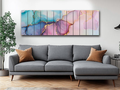 Pastel Marble Wall Art - Colorful Abstract Painting on Natural Wood Print