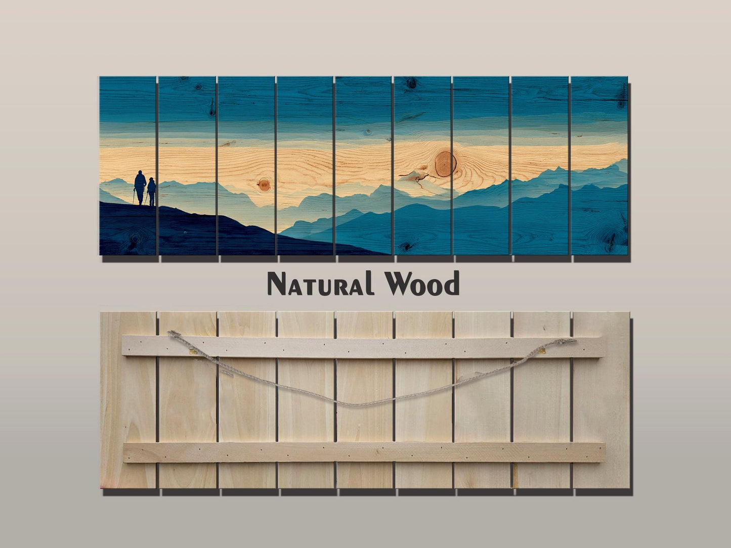 Mountain Ridge Hiking Print – Rustic Cabin Decor | Wooden Wall Art