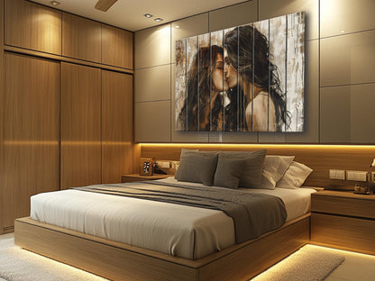 Abstract LGBT Kiss Painting Printed on Natural Wood, Erotic Wall Art, LGBT Sexy Wall Art, Gay Wall Decor, Wood in Interior, Wood Wall Art