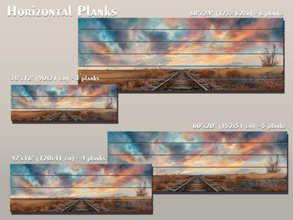 Wood Wall Art – Railway Through Field Print On Natural Wood Plank Decor