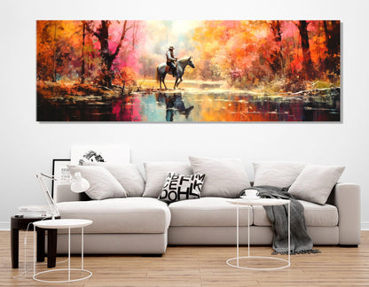 Horseman Canvas Art – Abstract Colorful Forest Painting | Framed & Ready to Hang