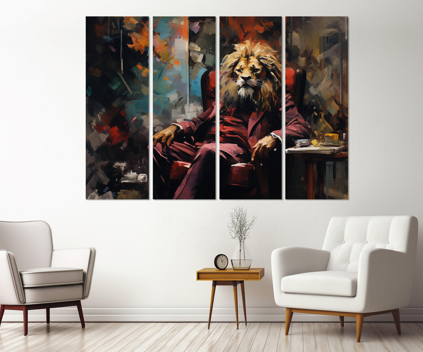 Lion In A Suit Canvas | Boss Office Decor - Framed Canvas Print Ready To Hang