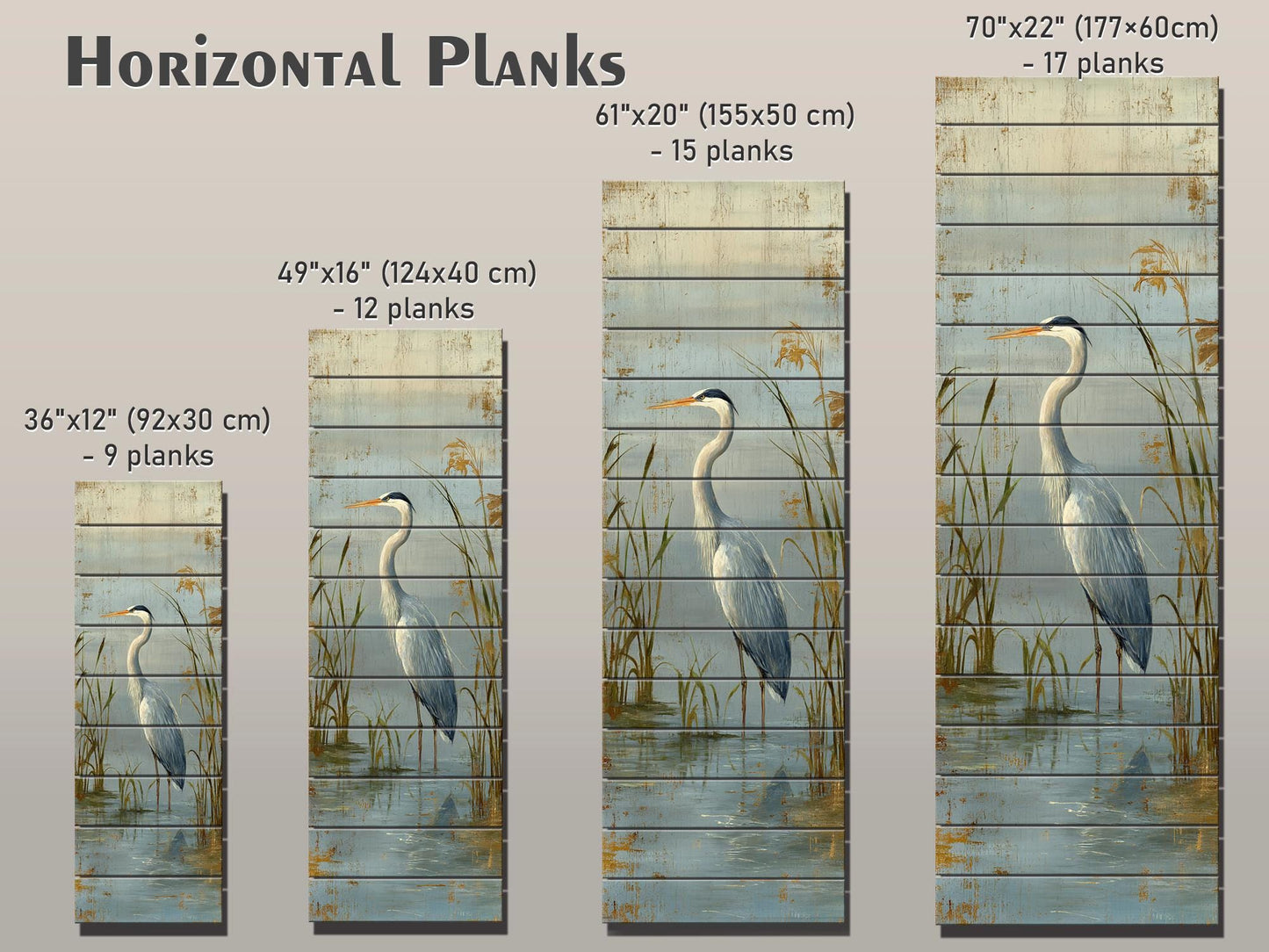 Wood Wall Art – Graceful Heron Print on Natural Wood Planks | Rustic Cabin Decor
