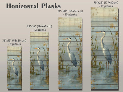 Wood Wall Art – Graceful Heron Print on Natural Wood Planks | Rustic Cabin Decor