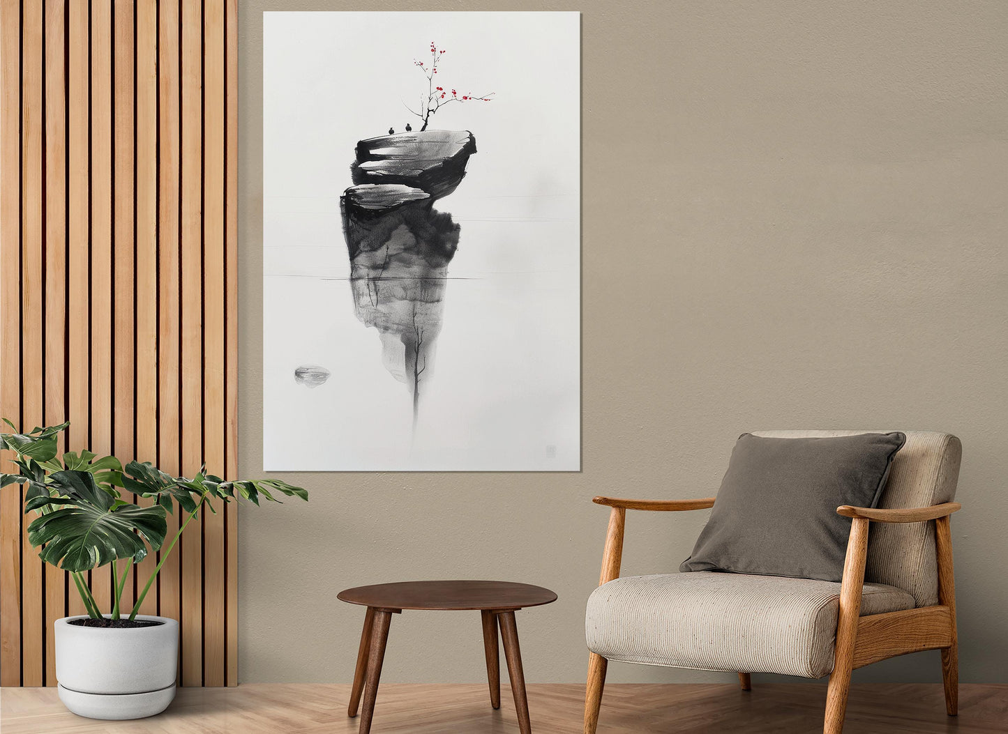 Minimalist Wall Art – Abstract Island Painting with Tree Canvas Print | Framed & Ready to Hang