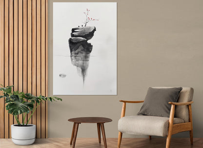 Minimalist Wall Art – Abstract Island Painting with Tree Canvas Print | Framed & Ready to Hang