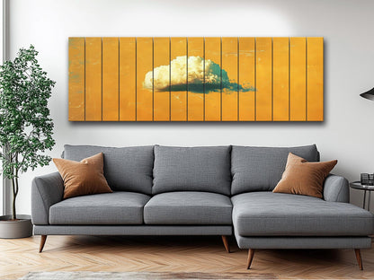 Natural Wood Wall Art - Canary Yellow Retro Print on Rustic Wood Planks