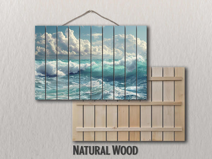 Rustic Wood Wall Art - Scenic Ocean Print on Wood, Sea Waves Painting, Ocean Waves Print, Ocean Wall Art, Sea Water Wall Art, Wooden Decor