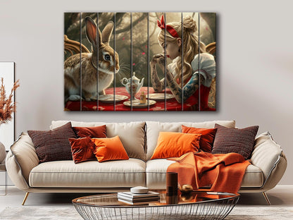 Alice in Wonderland Print – Abstract Wood Wall Art on Natural Plank Decor