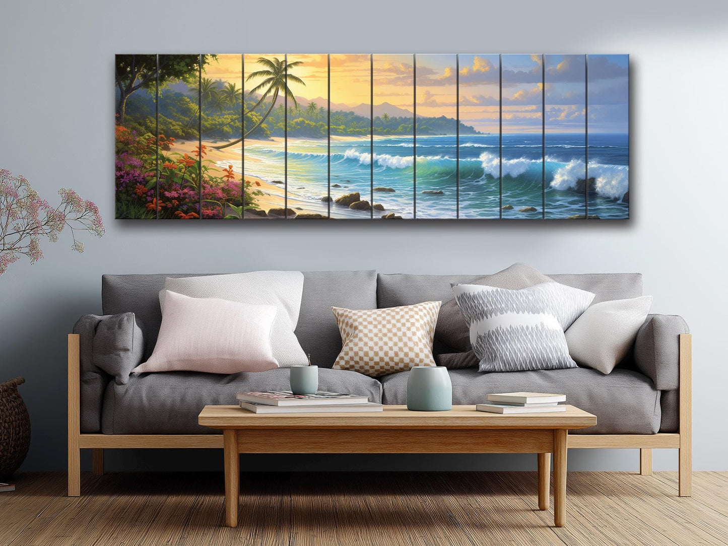 Beach Wood Wall Art – Tropical Beach Painting on Rustic Wood for Coastal Decor