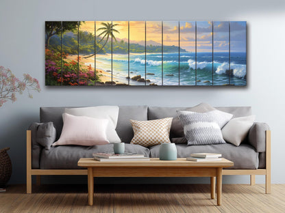 Beach Wood Wall Art – Tropical Beach Painting on Rustic Wood for Coastal Decor