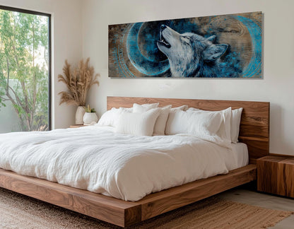 Wolf Canvas Print - Rustic Wolf Art Howling Under Crescent Moon | Ready to Hang