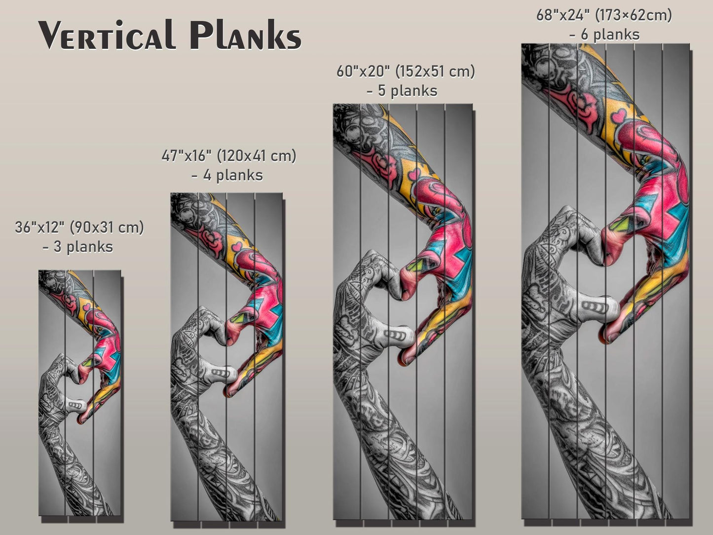 Tattooed Hands Print – Modern Love Art on Wood | Unique Tattoo Wall Decor