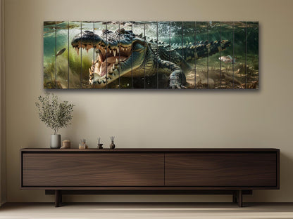 Crocodile Wood Wall Art – Natural Wood Print | Rustic Wooden Wall Decor
