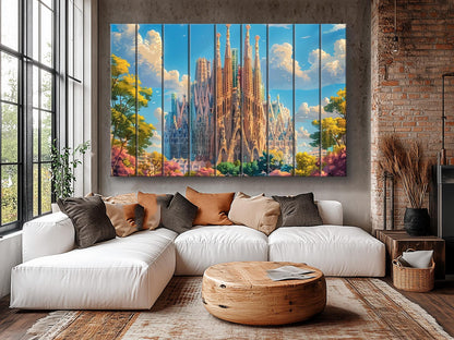 Sagrada Familia Wall Art – Natural Wood Print | Barcelona Skyline Decor
