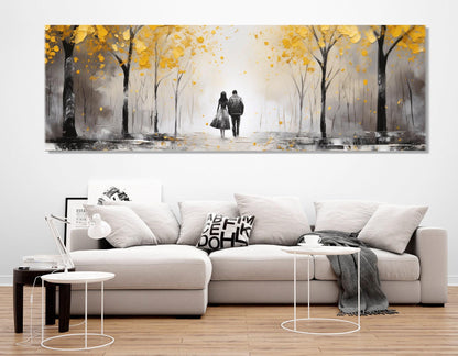 Autumn Forest Canvas Romantic Wall Art – Framed Couple Canvas Print Ready to Hang