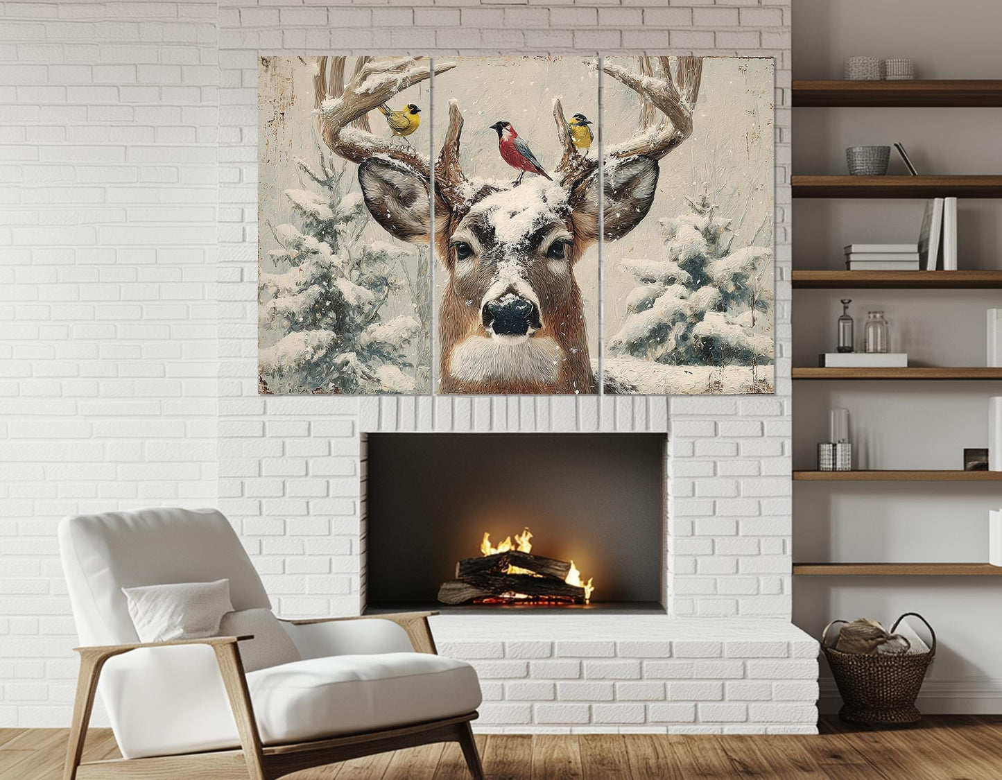 Rustic Snowy Deer Canvas – Framed Canvas Print | Winter Cabin Decor Ready to Hang