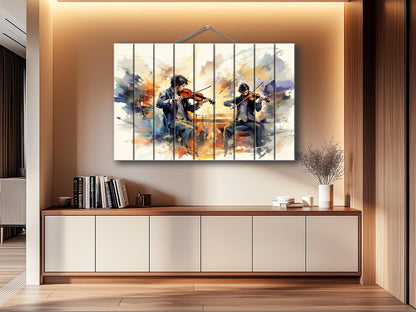 Violinist Wall Art – Abstract Violin Painting on Natural Wood Plank Art, Unique Rustic Music Decor
