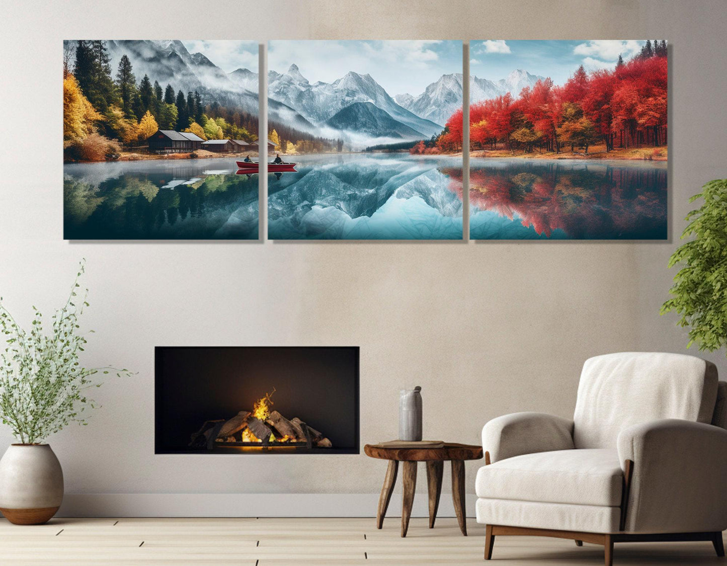 Banff Landscape Painting - Large Abstract Lake Canvas Wall Decor | Ready to Hang