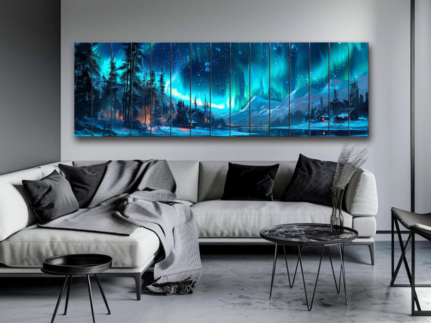 Northern Lights Wall Art – Aurora Borealis Wooden Print on Natural Wood Decor