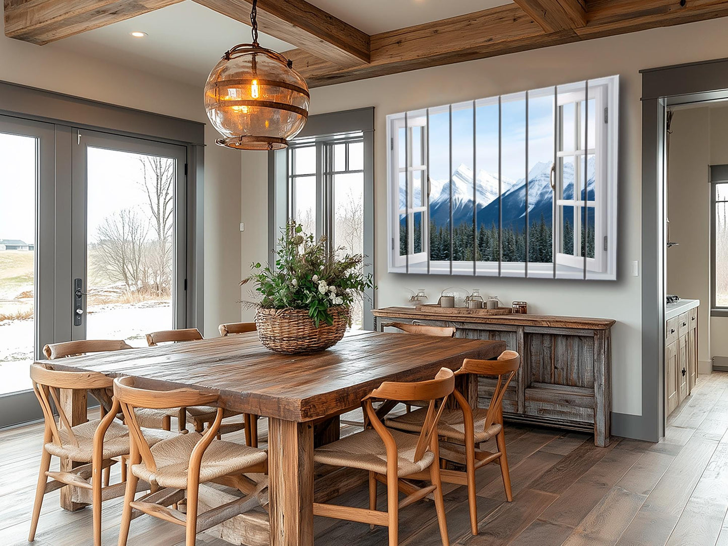 Wood Wall Art – Alpine Wall Decor With Winter Mountain Landscape Print On Natural Wood