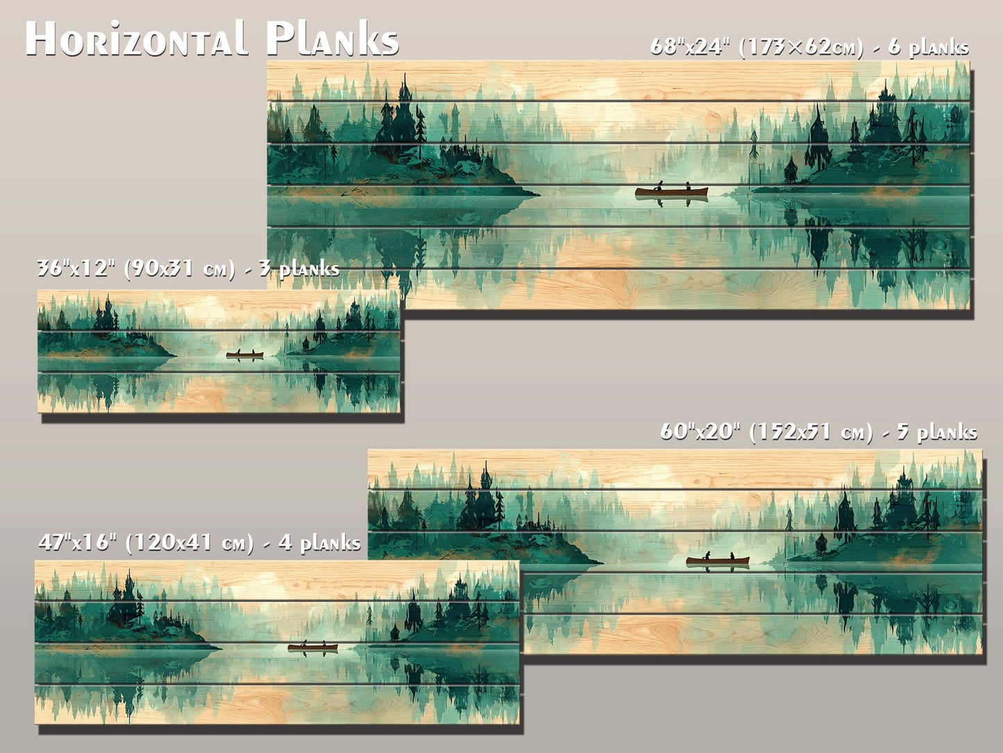 Canoe Waterfall Wall Art – Misty Forest Landscape Print on Wood with Rustic Cabin Decor