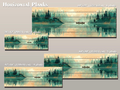 Canoe Waterfall Wall Art – Misty Forest Landscape Print on Wood with Rustic Cabin Decor