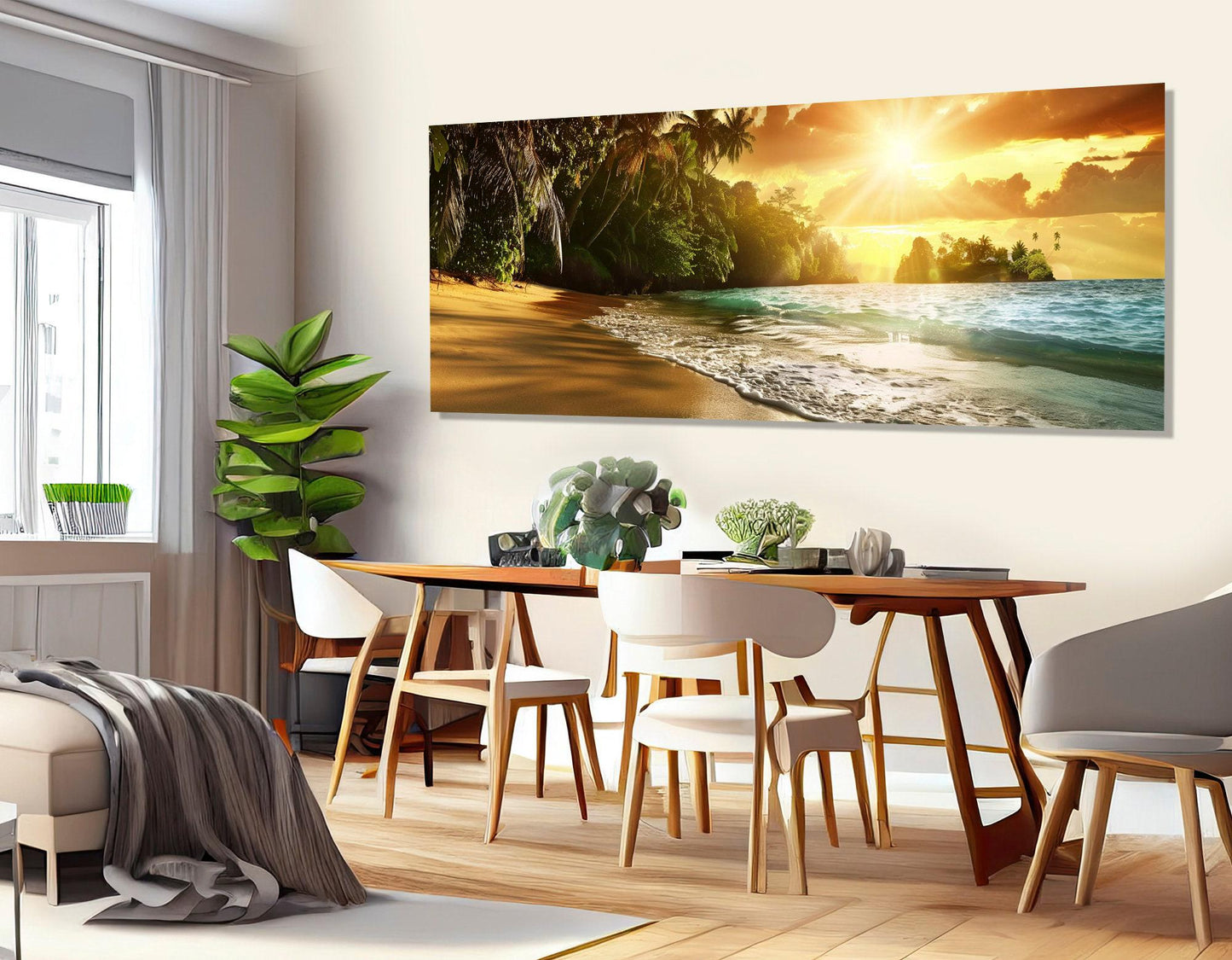 Scenic Beach Sunset Canvas Print, Tropical Wall Art, Framed and Ready to Hang