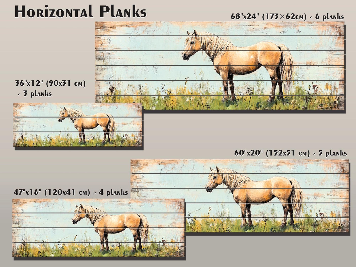 Rustic Wood Wall Art - Pony in a Grassy Field Print on Natural Wood, Horse Painting, Horses Wall Art, Pony Poster, Farmhouse Wall Decor