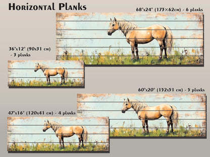 Rustic Wood Wall Art - Pony in a Grassy Field Print on Natural Wood, Horse Painting, Horses Wall Art, Pony Poster, Farmhouse Wall Decor