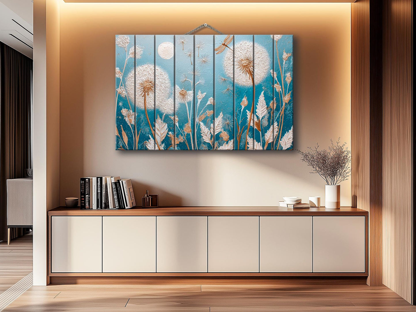 Dandelion Wall Art – Rustic Wood Print | Floral Wood Decor on Smooth Linden