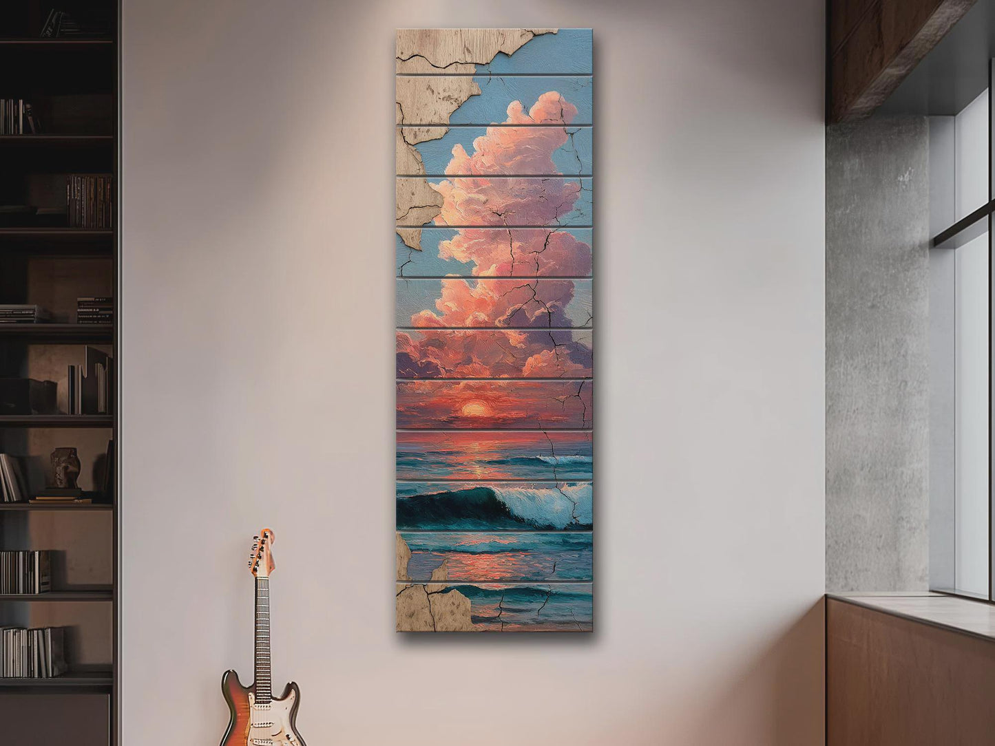 Wood Wall Art - Sunset Over Sea Printed on Wood – Coastal Horizon Wall Art – Rustic Beach Decor