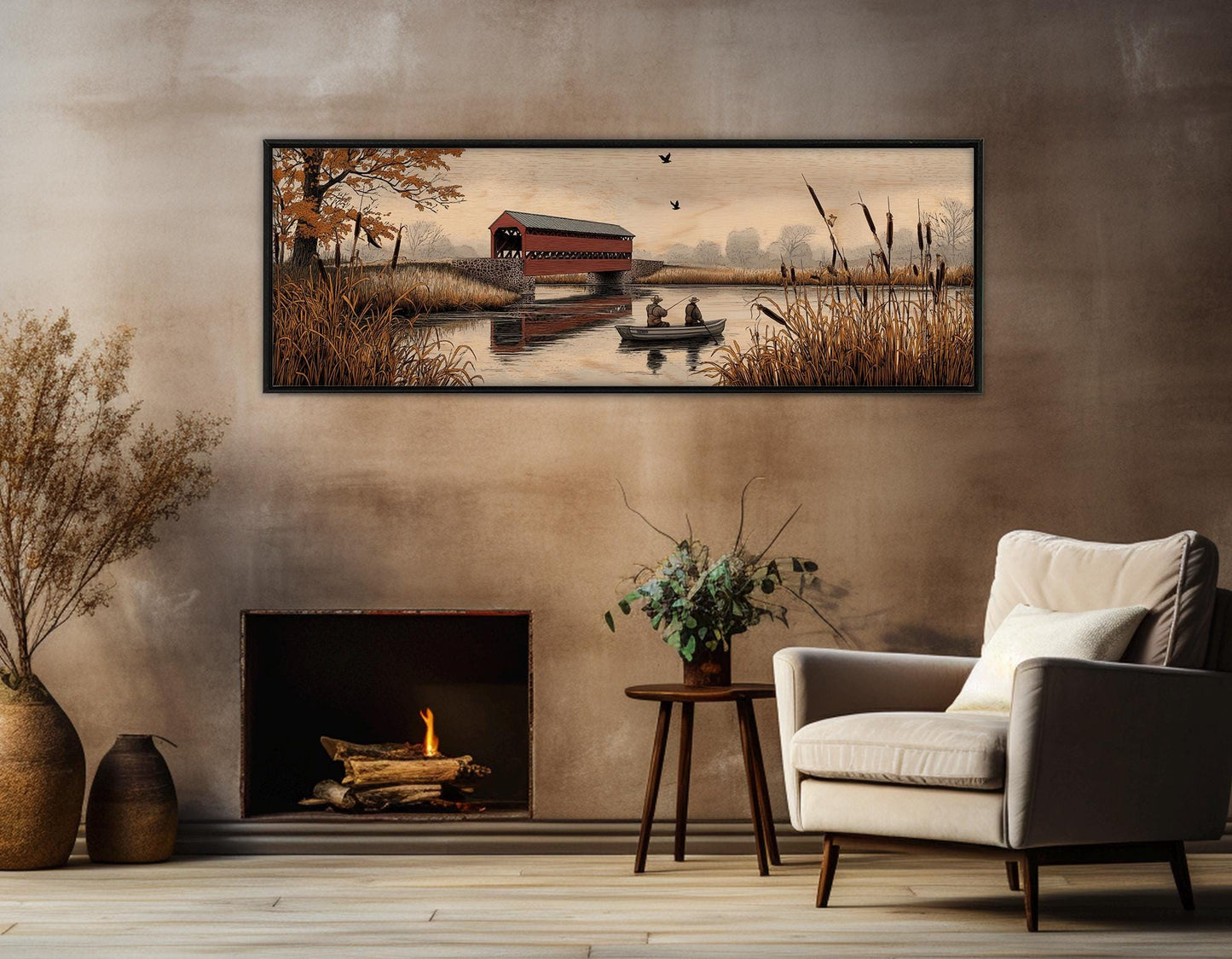 Sachs Bridge Canvas Print, River Fishing Wall Art, Fishing Cabin Decor, Framed and Ready to Hang