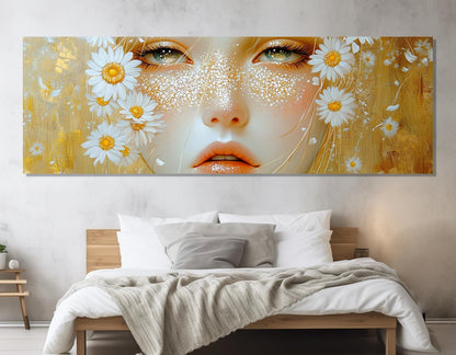 Abstract Woman Face Canvas - Flower Face Painting, Soft Tones Wall Art, Ready to Hang