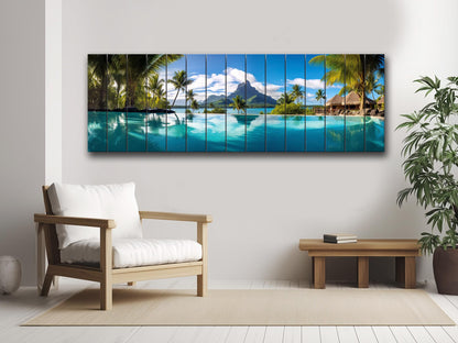 Tropical Wood Wall Art | Bora Bora Painting on UV Printed Natural Wood Plank Art
