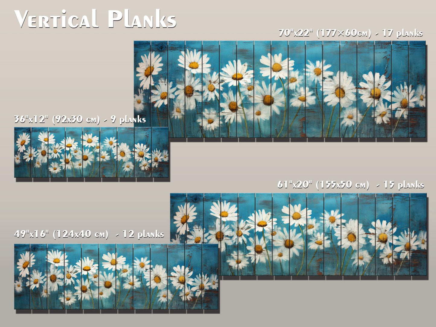 Rustic Daisy Flowers Printed on Natural Wood – Floral Wall Art