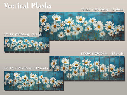 Rustic Daisy Flowers Printed on Natural Wood – Floral Wall Art