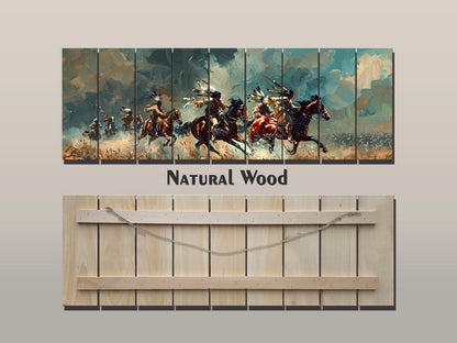 Native Americans Wood Print - UV Printed Wood Panel with Horseback Battle Scene