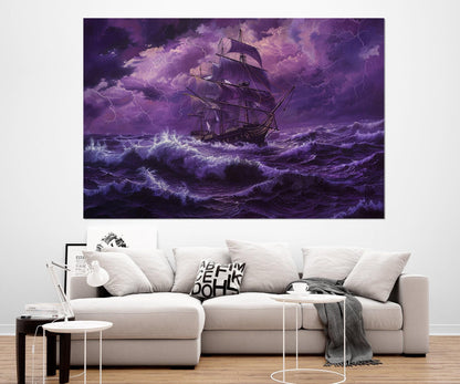 Vintage Sailing Ship Canvas – Stormy Sea Painting | Framed & Ready to Hang