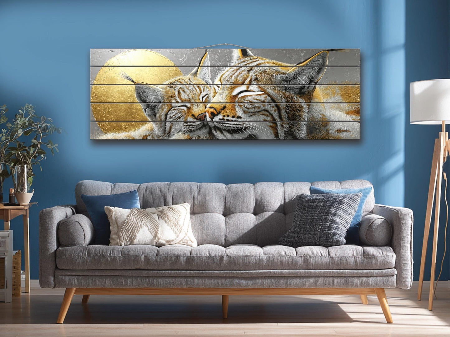 Tender Bobcats Print on Wood, Modern Romantic Wall Art