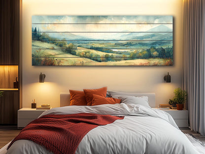 Rustic Wood Wall Art - Panoramic Natural Wood Print | Green Meadow Wooden Wall Decor