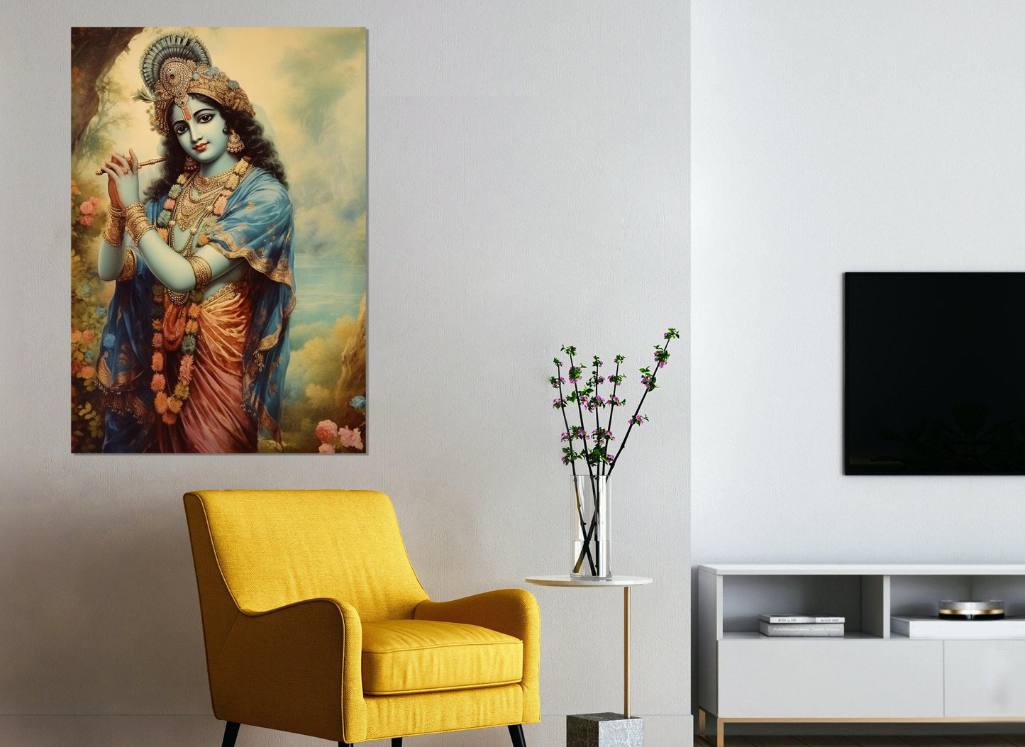 Lord Krishna Canvas Print, Indian Hindu God Painting, Indian Wall Art, Indian God Poster, Framed and Ready to Hang