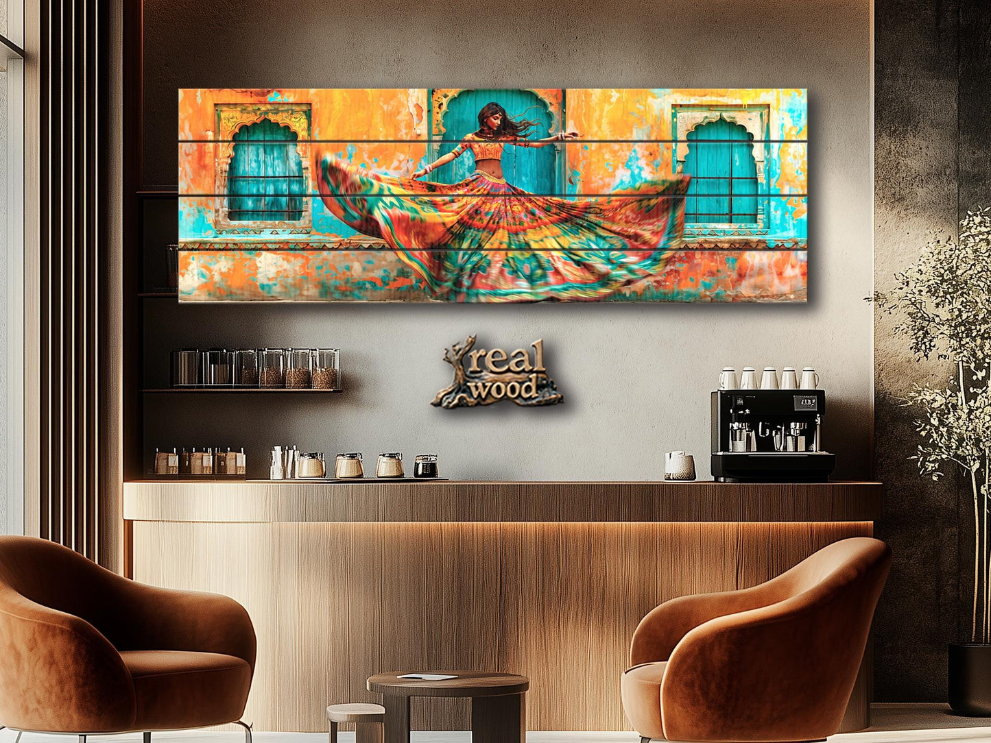 Wood Wall Art - Large Rajasthan Wall Art With Indian Woman Print On Wood Panel