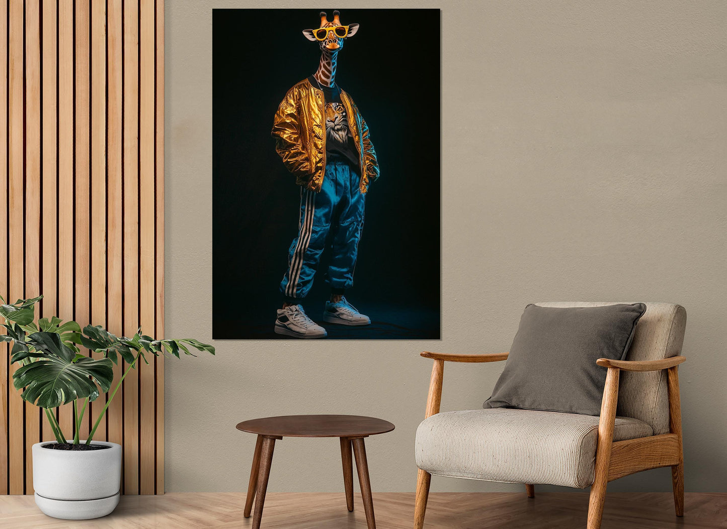 Giraffe Canvas Print – Cool Giraffe Poster in Sport Suit, Ready to Hang Wall Art