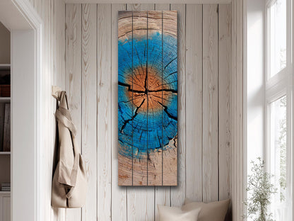 Tree Trunk Wall Art – Rustic Wood Decor With Blue Brown Rings & Natural Texture