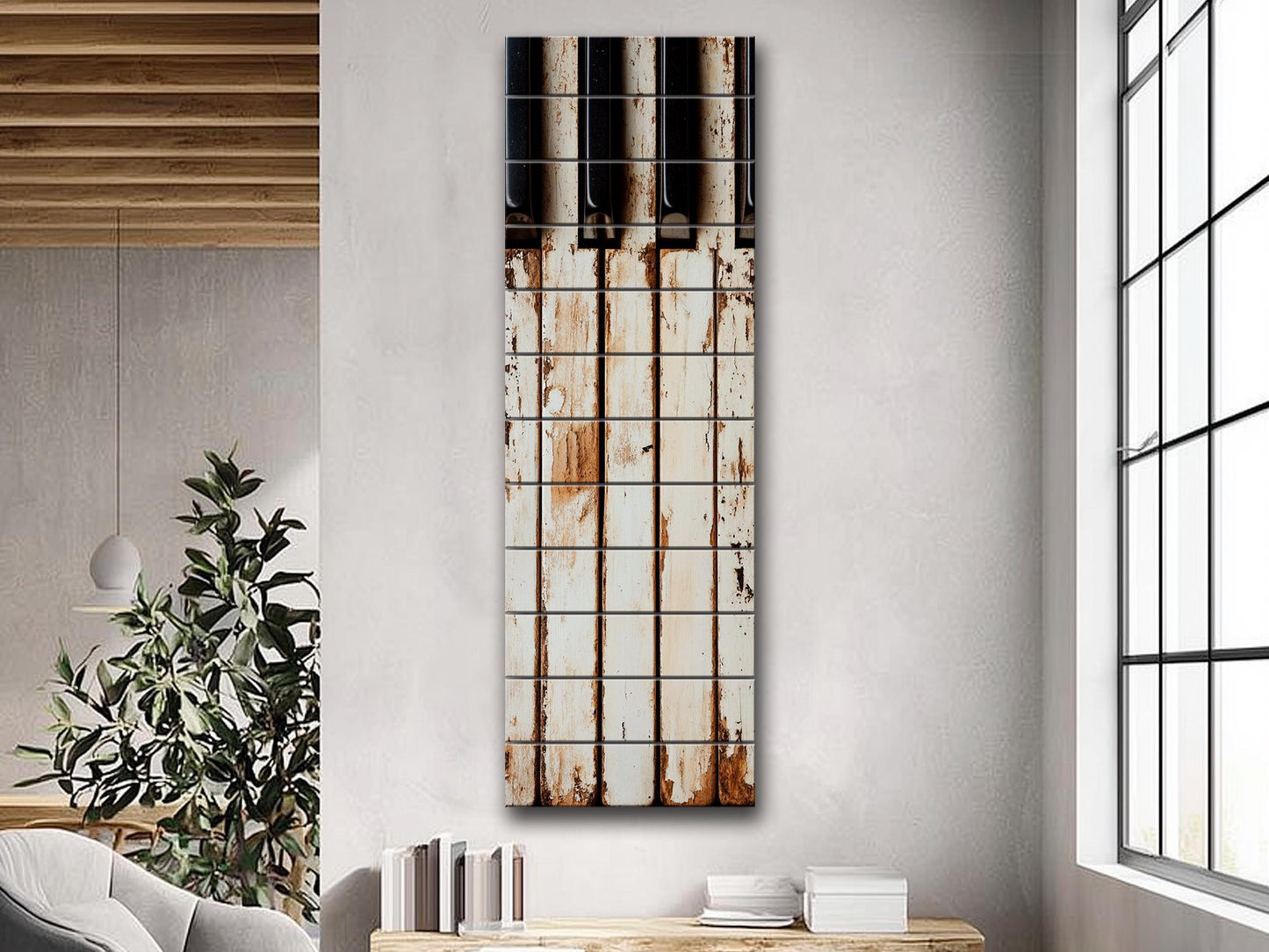 Rustic Wood Wall Art – Piano Keys Painting | Sepia Music Art, Musician Gift